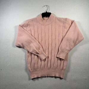 Vintage Italian Made Women’s Pink Cable Knit Crewneck Sweater Medium Wool Blend